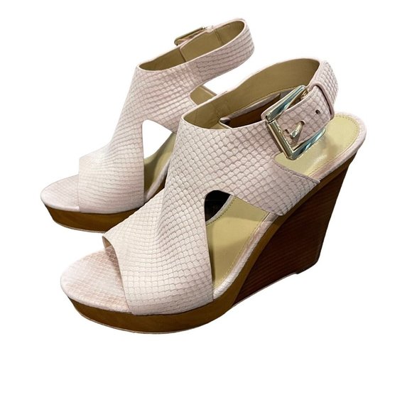 Michael Kors Josephine Wedge Soft Pink Leather Platform Sandals Womens 11M w/Box - Picture 4 of 12